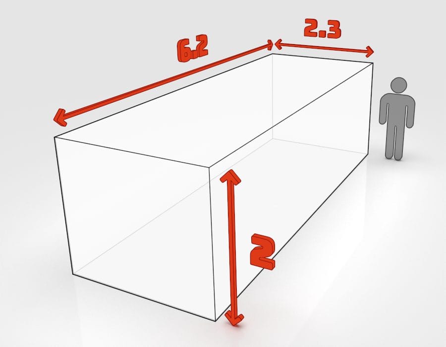 Dimensions de la benne 30 m³ à louer à Schiltigheim : 6,2 × 2,3 × 2,0 m