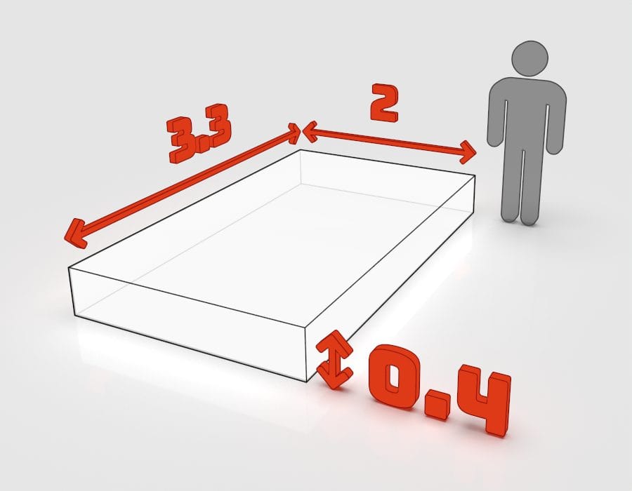 Dimensions de la benne 3 m³ à louer à Schiltigheim : 3,3 × 2 × 0,4 m